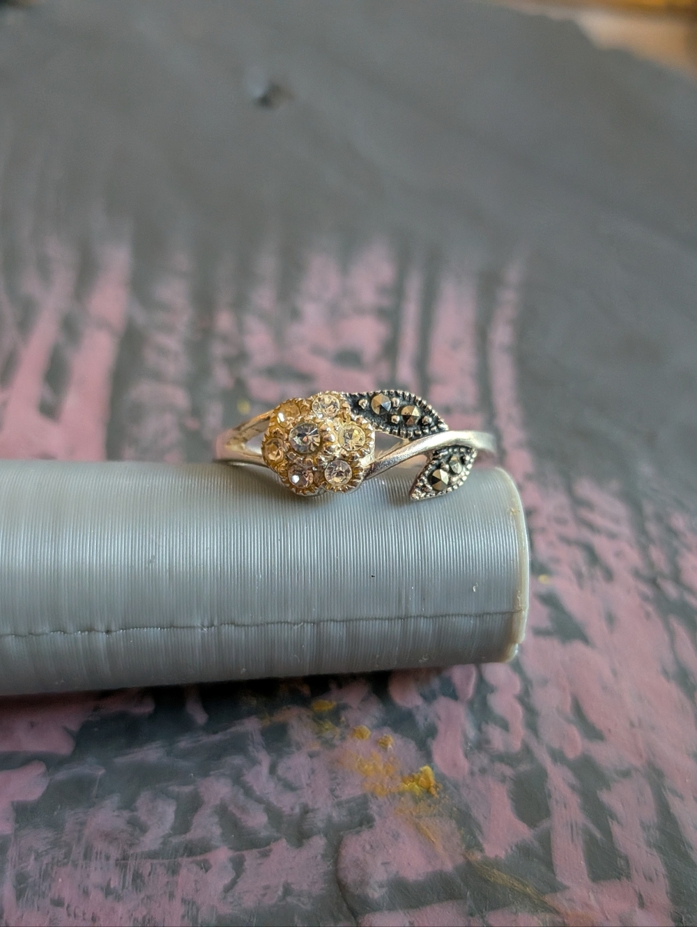 Vintage Sterling CZ and Marcasite Ring